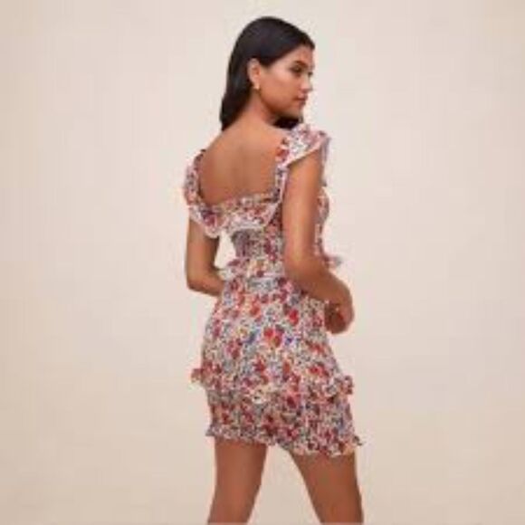 Astr the Label Smocked Floral Ruffle Mini Dress Cottagecore Boho Size Small - Picture 2 of 6